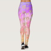 Fun Lila rosa Gelbe Imitate Foil Gold Hearts Leggings (Rückseite)
