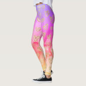 Fun Lila rosa Gelbe Imitate Foil Gold Hearts Leggings (Links)