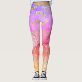 Fun Lila rosa Gelbe Imitate Foil Gold Hearts Leggings