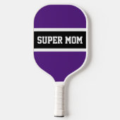 Fun Lila Schwarz-weiße Streifen Text "SUPER MAMA" Pickleball Schläger (Rückseite)