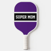 Fun Lila Schwarz-weiße Streifen Text "SUPER MAMA" Pickleball Schläger (Vorderseite)