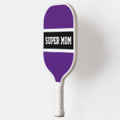 Fun Lila Schwarz-weiße Streifen Text "SUPER MAMA" Pickleball Schläger (Links)