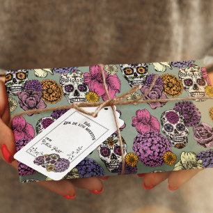 Fun Lila Sugar Skull Feliz Dia de los Muertos Geschenkanhänger