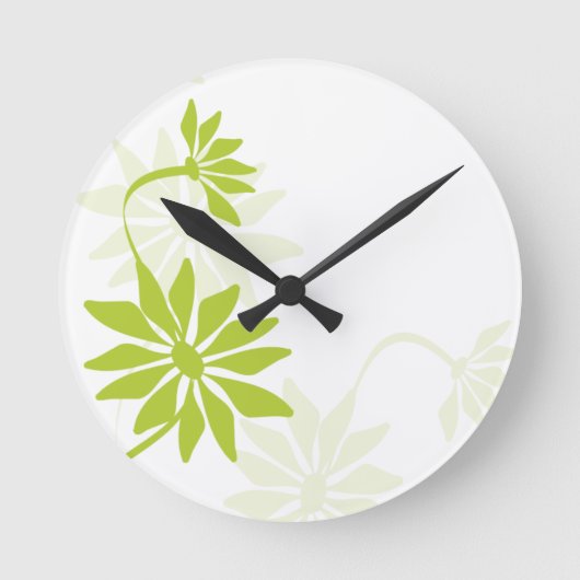 Fun Lime Green Floral Clock Runde Wanduhr (Vorderseite)