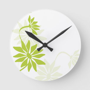 Fun Lime Green Floral Clock Runde Wanduhr