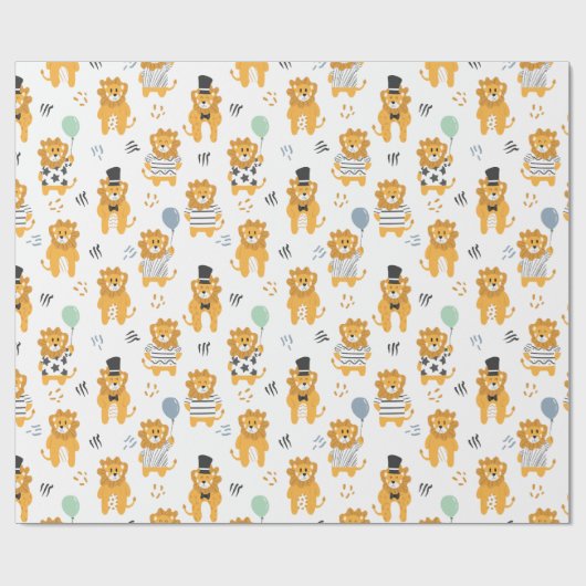 Fun Lion Pattern | weiß Geschenkpapier (Flach)