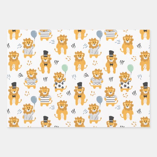 Fun Lion Seamless Muster Trio Geschenkpapier Set (Vorderseite)