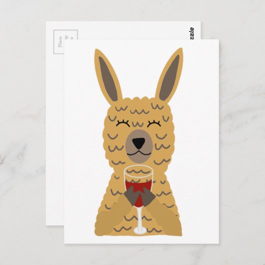Fun Llama trinkt Roten Wein Postkarte (Vorne/Hinten)