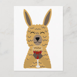 Fun Llama trinkt Roten Wein Postkarte