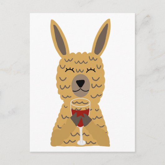 Fun Llama trinkt Roten Wein Postkarte (Vorderseite)