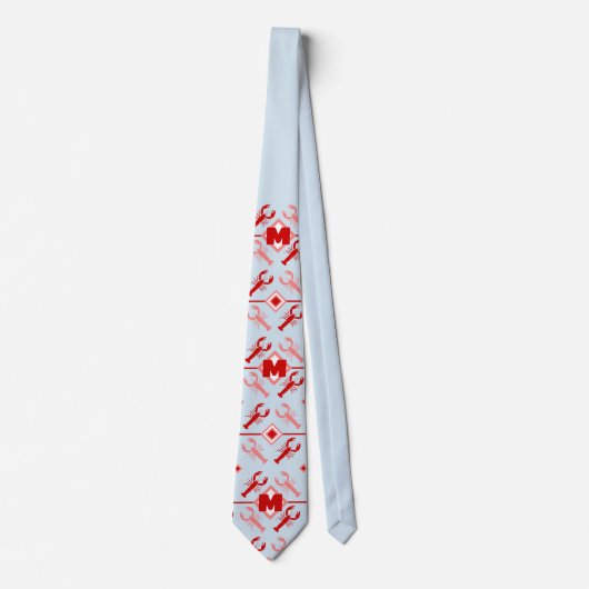Fun Lobster & Red Monogram Nautical Pattern Krawatte (Vorderseite)