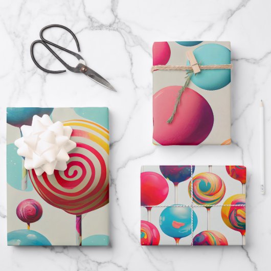 Fun Lollipops und alles, was Candy Lane Geschenkpapier Set (Vorderseite)