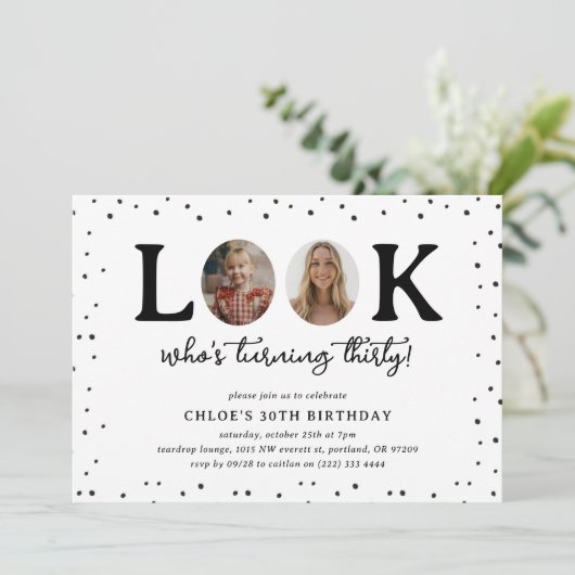 Fun Look's Who's 30' 2 x photo 30th Birthday Einladung (Stehend Vorderseite)