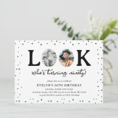 Fun Look's Who's 90' 2 x photo 90th Birthday Einladung (Stehend Vorderseite)