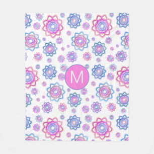 Fun Lotus Blume Monogram Pink Pastellgrün Fleecedecke
