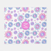 Fun Lotus Blume Monogram Pink Pastellgrün Fleecedecke (Vorderseite (Horizontal))
