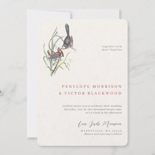 Fun Love Birds Wedding Einladung (Vorderseite)