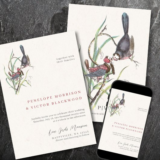 Fun Love Birds Wedding Einladung