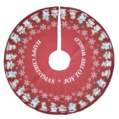 Fun Love Snowmen und Schneeflocken Rot Polyester Weihnachtsbaumdecke (Vorderseite)