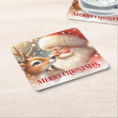 Fun Loving Santa Claus Rudolph Christmas Coasters Rechteckiger Pappuntersetzer (angewinkelt)