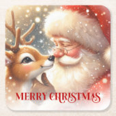 Fun Loving Santa Claus Rudolph Christmas Coasters Rechteckiger Pappuntersetzer (Vorderseite)