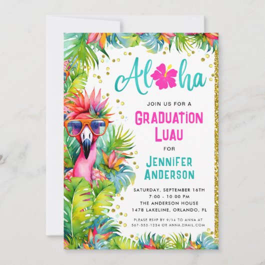 Fun Lush Tropical Abschluss Luau Party Einladung (Vorderseite)