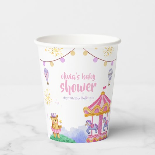 Fun Magical Hot Air Ballon Carousel Baby Dusche Pappbecher (Rückseite)