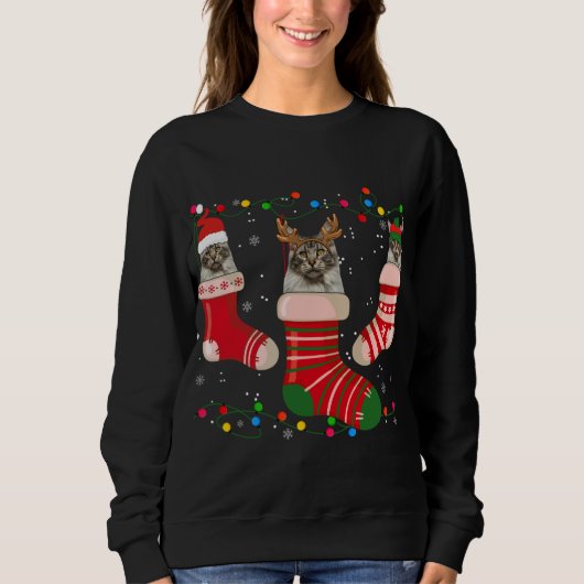 Fun Maine Coon Strumpf Weihnachtssocken Weihnachte Sweatshirt (Vorderseite)