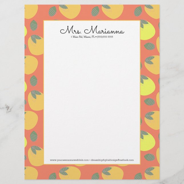 Fun Mango Orange Yellow Fruit Briefbogen (Vorderseite)