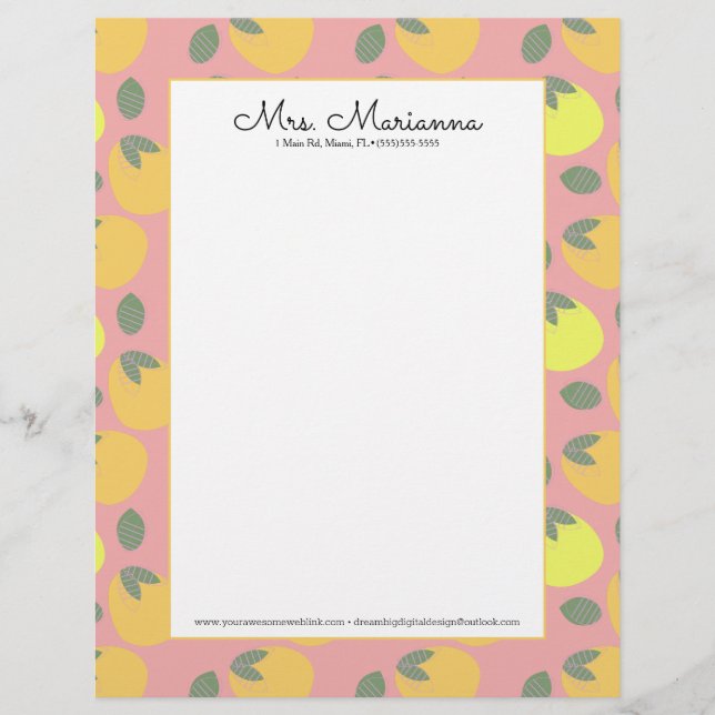 Fun Mango Orange Yellow Fruit Briefbogen (Vorderseite)