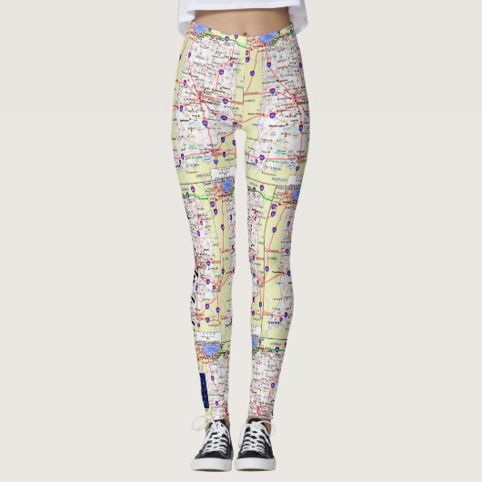 Fun Map Back Zuhause wieder in Indiana Leggings (Vorderseite)
