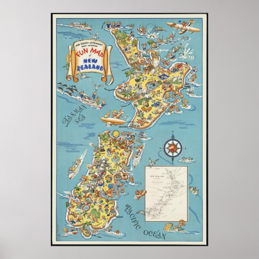 Fun Map von Neuseeland Poster (Vorne)