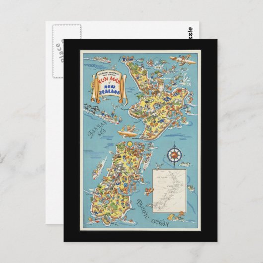 Fun Map von Neuseeland Postkarte (Vorne/Hinten)