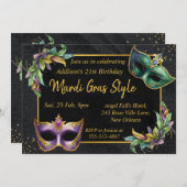 Fun Mardi Gras Einladung zur Geburtstagskarte (Vorne/Hinten)