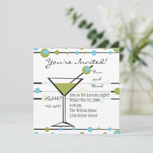 Fun Martini Lines Einladung (Stehend Vorderseite)