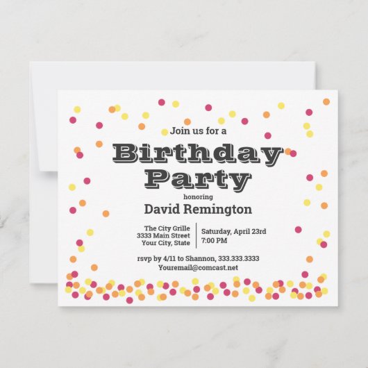 Fun Martini Umbrella Confetti Geburtstag Einladung (Rückseite)