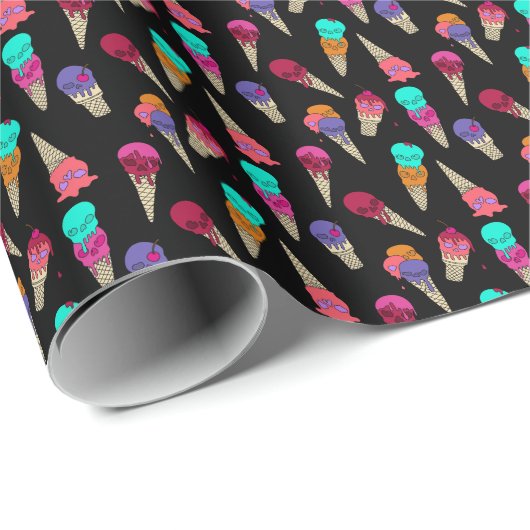Fun Melty Summer Goth Skull Ice Creme komisch schw Geschenkpapier (Rolleneckpunkt)