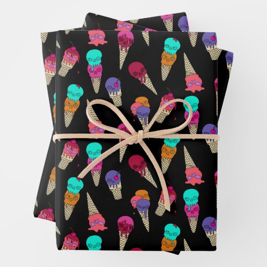 Fun Melty Summer Goth Skull Ice Creme komisch schw Geschenkpapier Set (Beispiel)