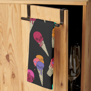 Fun Melty Summer Goth Skull Ice Creme komisch schw Geschirrtuch
