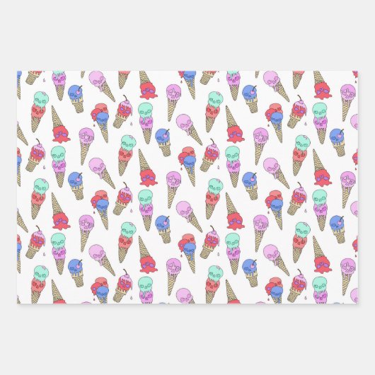 Fun Melty Summer Goth Skull Ice Creme Pastellweiß Geschenkpapier Set (Vorderseite 3)