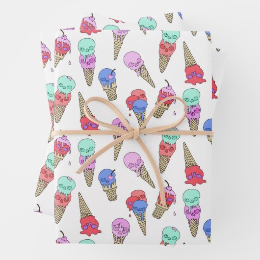 Fun Melty Summer Goth Skull Ice Creme Pastellweiß Geschenkpapier Set (Beispiel)