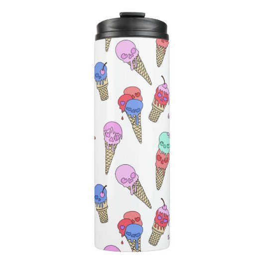 Fun Melty Summer Goth Skull Ice Creme Pastellweiß Thermosbecher (Vorderseite)
