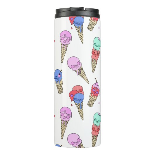 Fun Melty Summer Goth Skull Ice Creme Pastellweiß Thermosbecher (Rückseite)