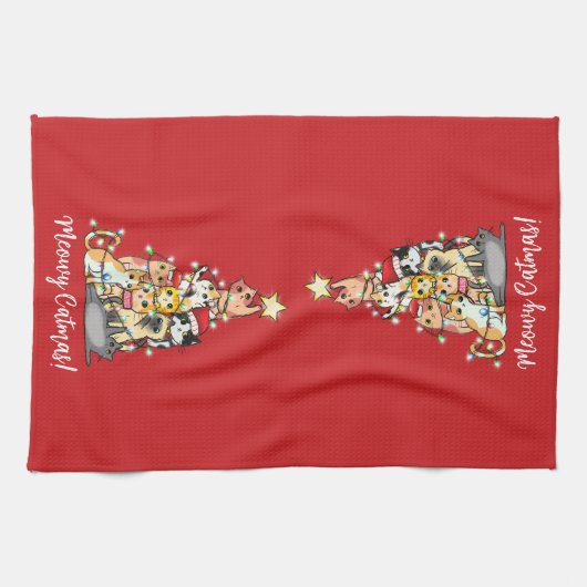 Fun Meowy Catmas Katzen Weihnachtsbaum Custom Geschirrtuch (Horizontal)