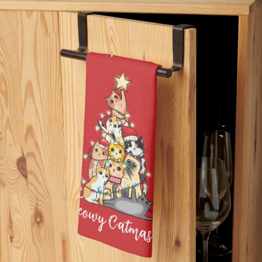 Fun Meowy Catmas Katzen Weihnachtsbaum Custom Geschirrtuch (Drittel gefaltet)