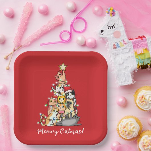 Fun Meowy Catmas Katzen Weihnachtsbaum Custom Pappteller (Party)