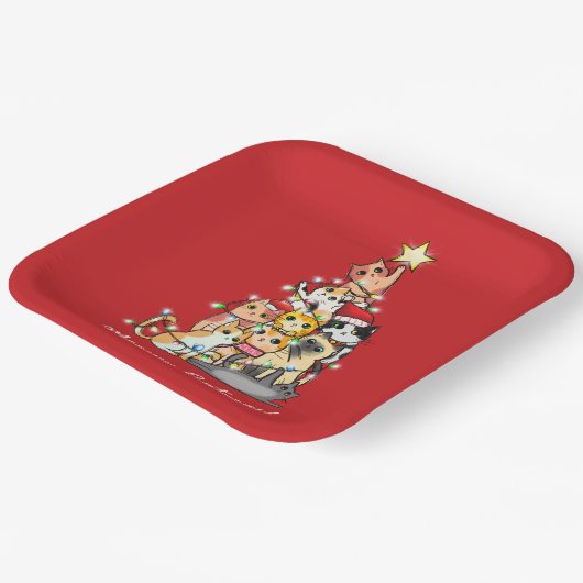 Fun Meowy Catmas Katzen Weihnachtsbaum Custom Pappteller (Gewinkelt)