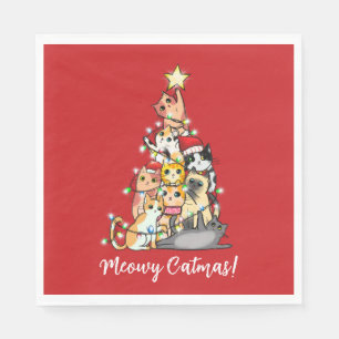 Fun Meowy Catmas Katzen Weihnachtsbaum Custom Serviette
