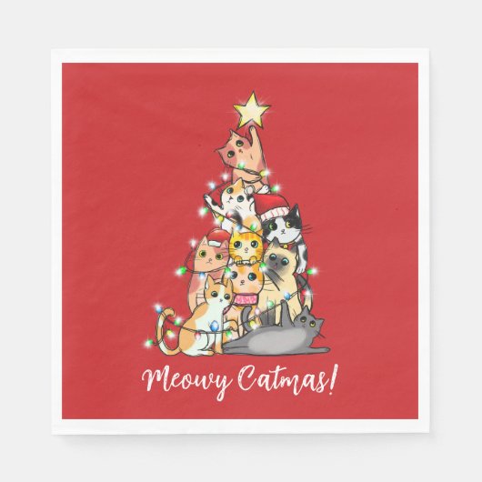 Fun Meowy Catmas Katzen Weihnachtsbaum Custom Serviette (Vorderseite)