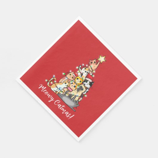 Fun Meowy Catmas Katzen Weihnachtsbaum Custom Serviette (Ecke)